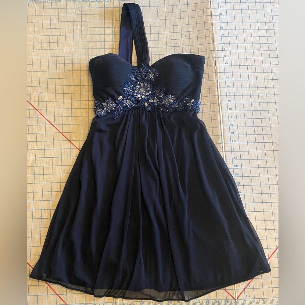 Blondie Nites navy blue party dress, knee length, size 5, prom, homecoming